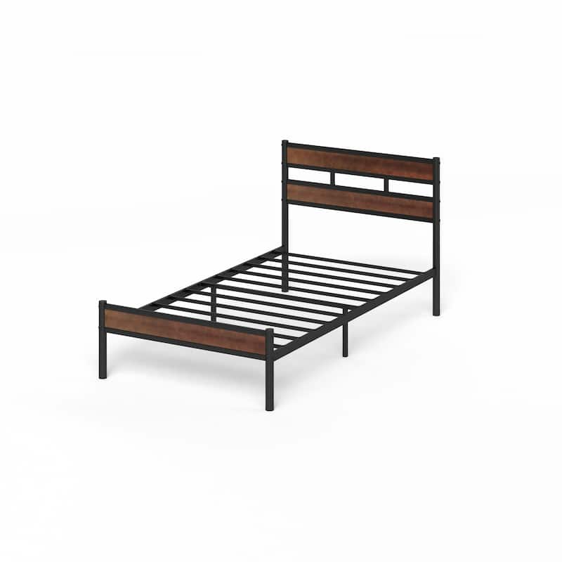 Priage by ZINUS Brown Bamboo and Metal Platform Bed Frame
