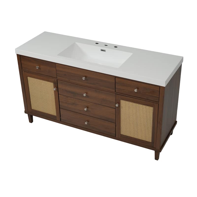 Christopher Knight Home - Emery 60" Bathroom Vanity with SMC Sink, Natural Finish for Modern Large Storage Cabinet