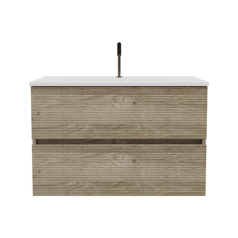 35" Modern Bathroom Vanity with Silent Soft-Closing Drawers, Eco-Friendly Natural Oak Finish