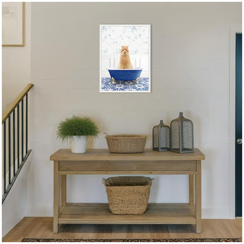 Kate and Laurel Sylvie Animal in Eclectic Blue Bathtub Framed Canvas by Amy Peterson