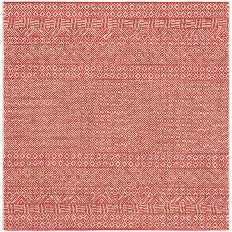 SAFAVIEH Courtyard Shikibu Indoor/ Outdoor Waterproof Patio Backyard Rug - 6'7" Square - Beige/Red