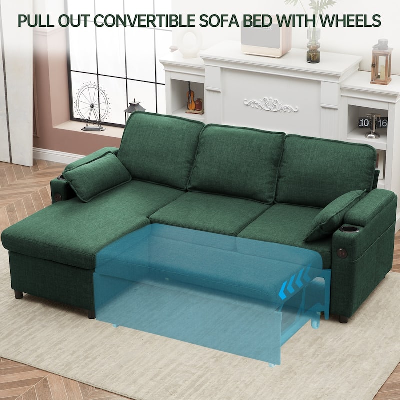 Convertible Sleeper Sofa 3-in-1 Pull Out Sectional Sofa Bed L/U-Shaped Couch with Storage Chaise