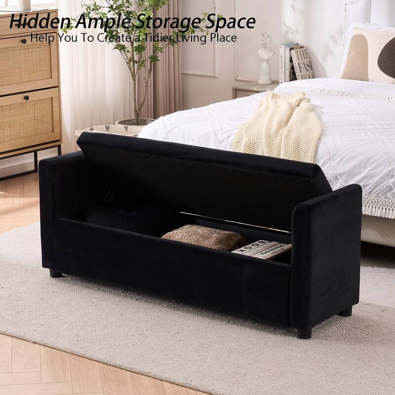 Velvet Storage Bench for Bedroom,End of Bed Bench for King Size Bed, Modern Upholstered Long Ottoman Bench for Entryway
