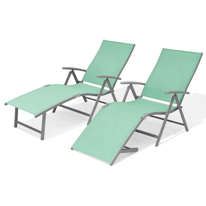 VredHom Outdoor Portable Folding Chaise Lounge Chairs (Set of 2) - 70" L x 20" W x 14" H