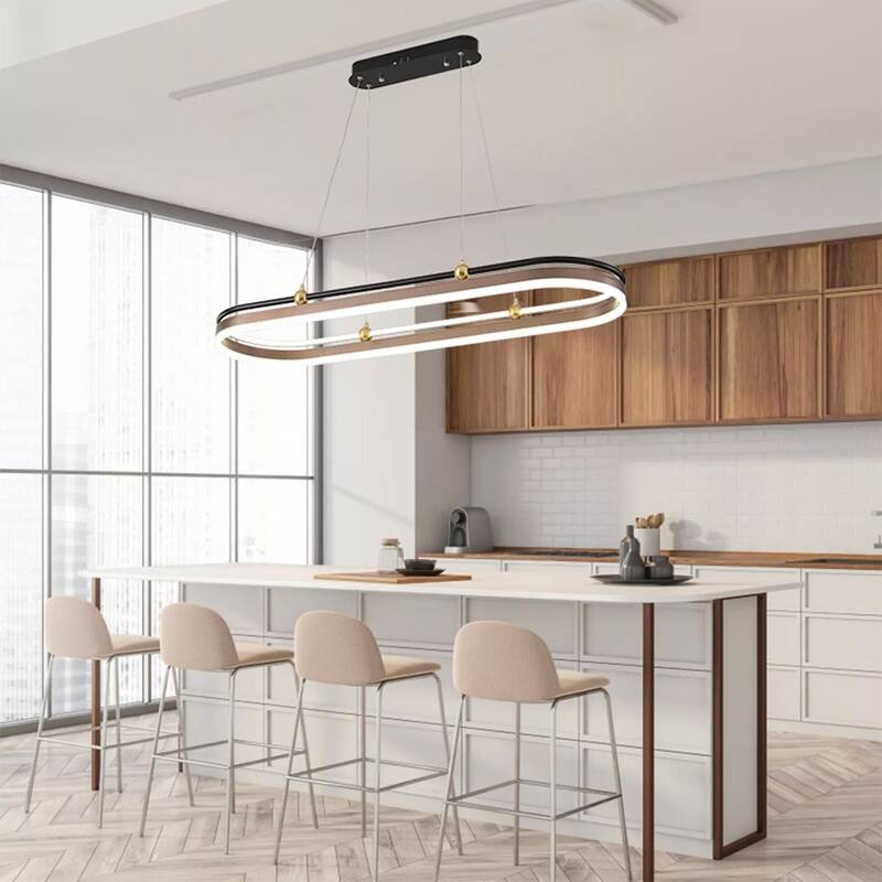 Modern LED Chandelier Dimmable Linear Rectangle Hanging Pendant Lamp - 39" x 49"