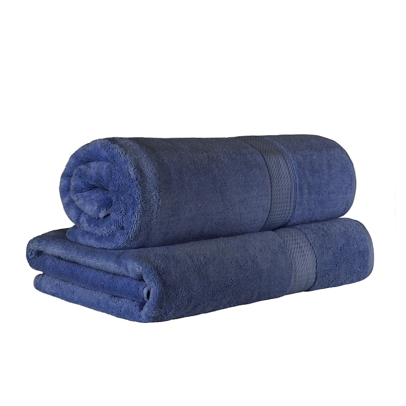 Blue Nile Mills Luxury 2-Piece Egyptian Cotton Bath Sheet Set, Thick Absorbent Oversized Bathroom Towels - Navy Blue