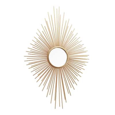 Metal Sunburst Wall Mirror, Diamond Shaped Champagne Gold Wall Mirror
