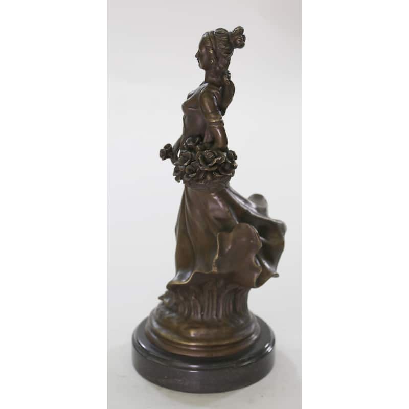 Art Deco Clic Bronze Woman Sculpture With Flower Hotcast Home Figurine Decor