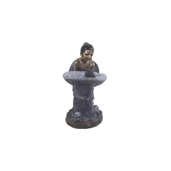 Girl Playing By Water Fountain W/White LED