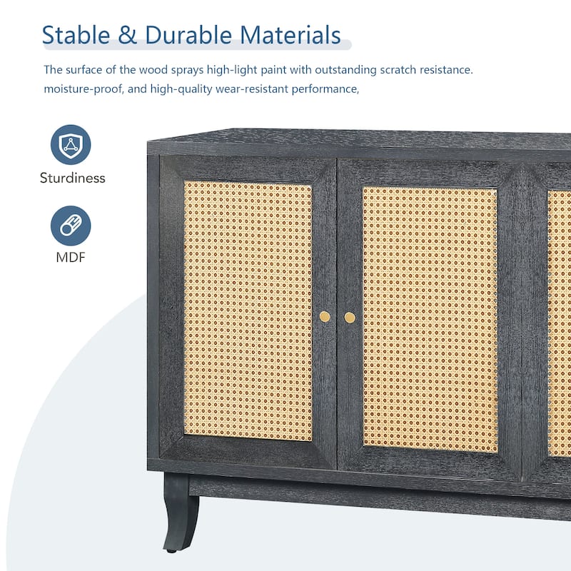 Modern Rattan Door Sideboard Buffet Cabinet with Adjustable Shelves for Living Room & Entryway Storage