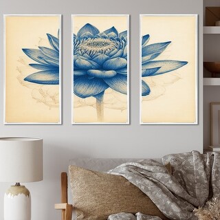 Designart "Vintage Blue Lotus I" Floral Lotus Framed Canvas Wall Art ...