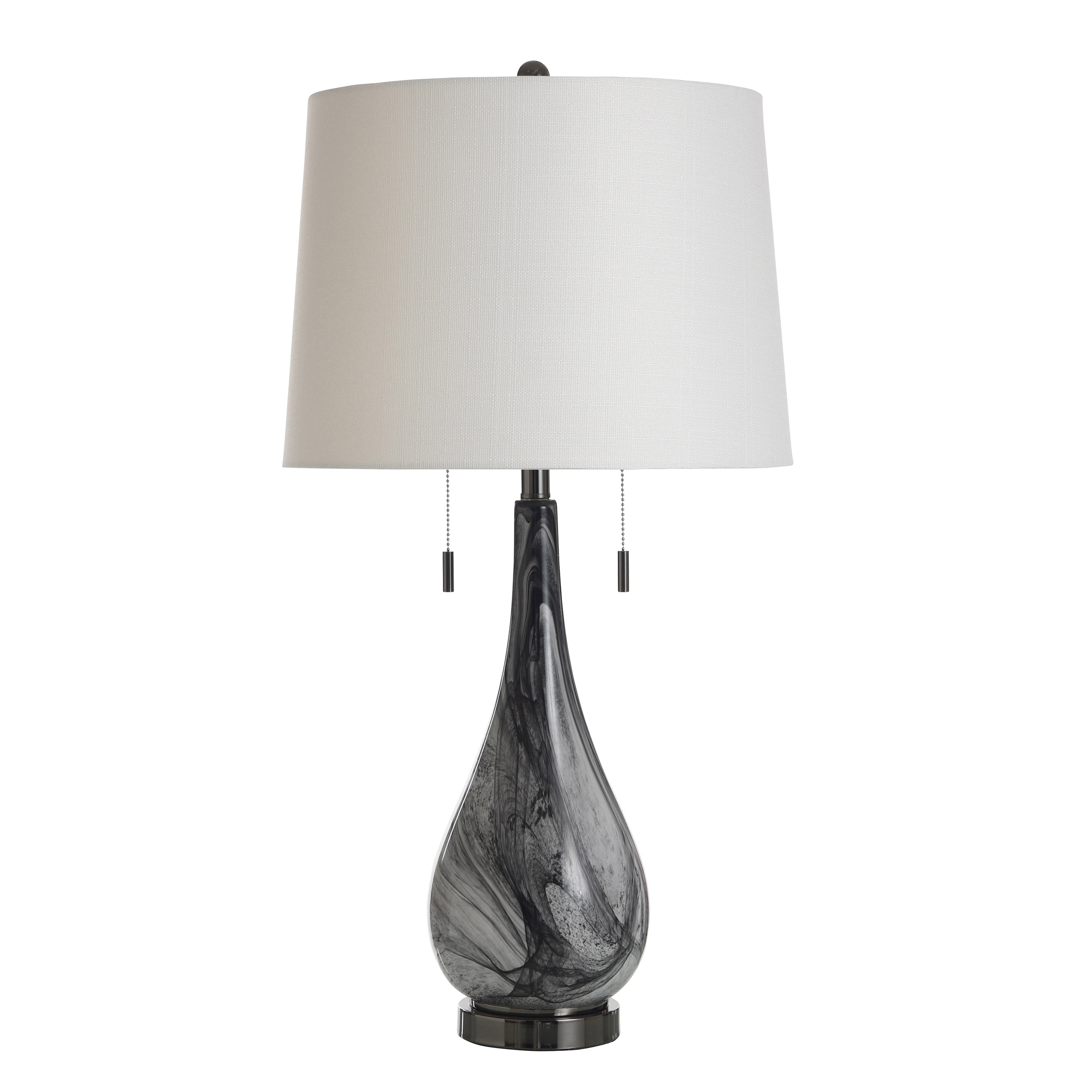 StyleCraft Twin Pull Glass Table Lamp - Suniva Silver - White Shade