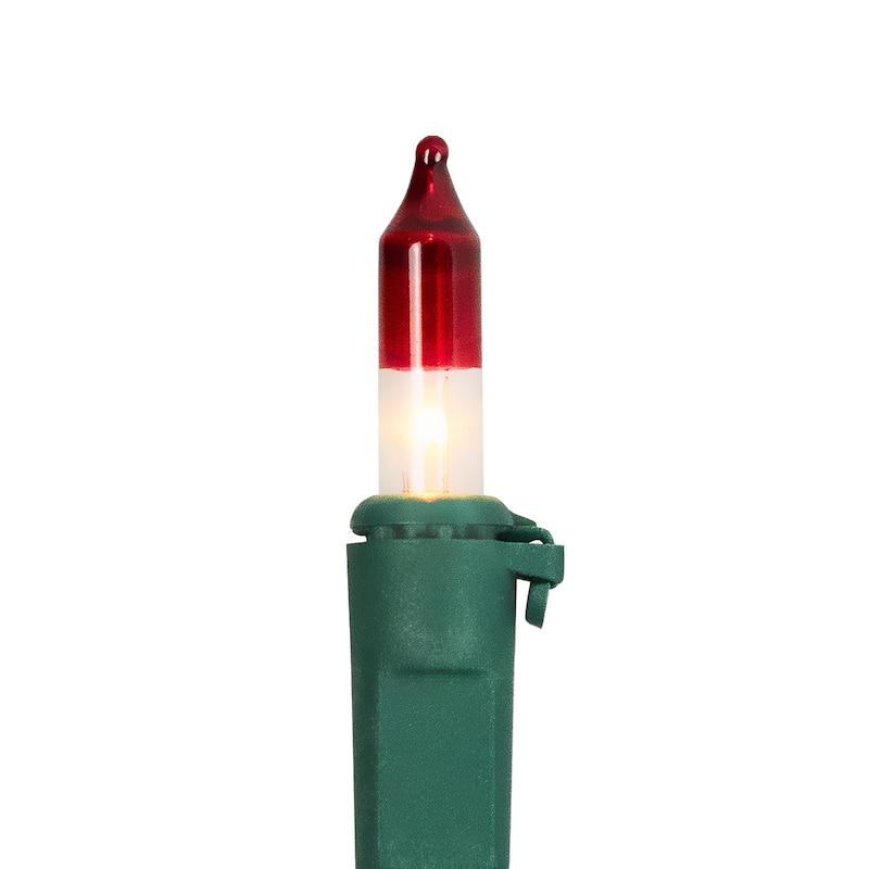 Mini Christmas Light Set - Clear with Red Tips - 10' Green Wire - 50ct