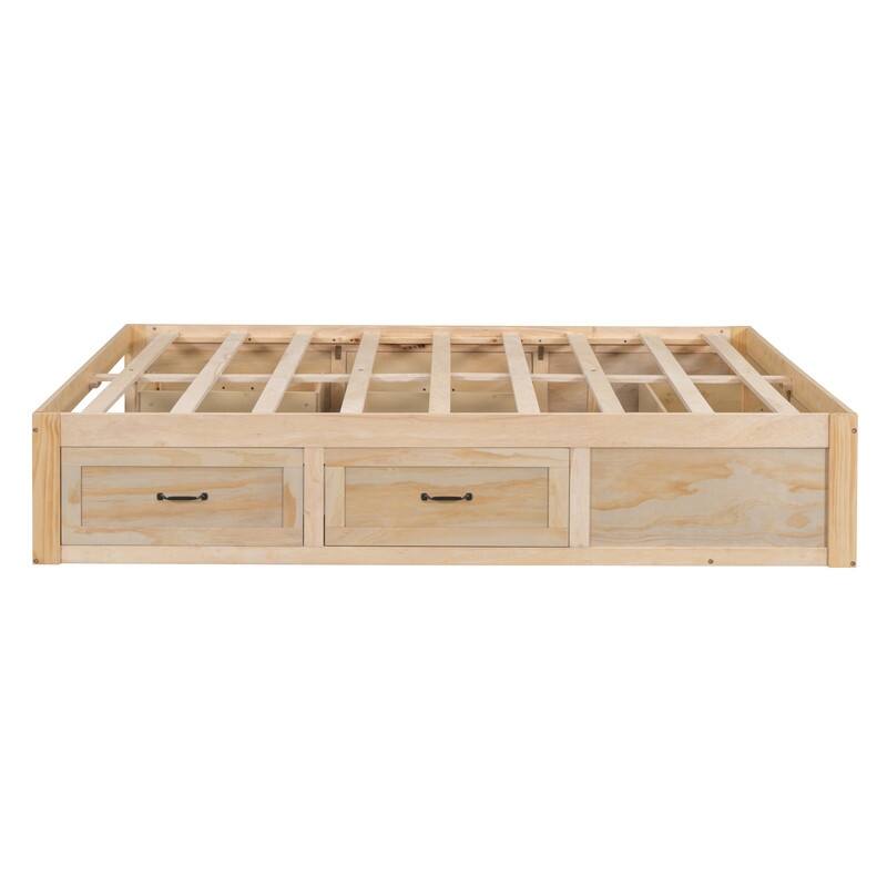 Full Size And Queen Size Platform Bed with 6 Storage Drawers,Antique White