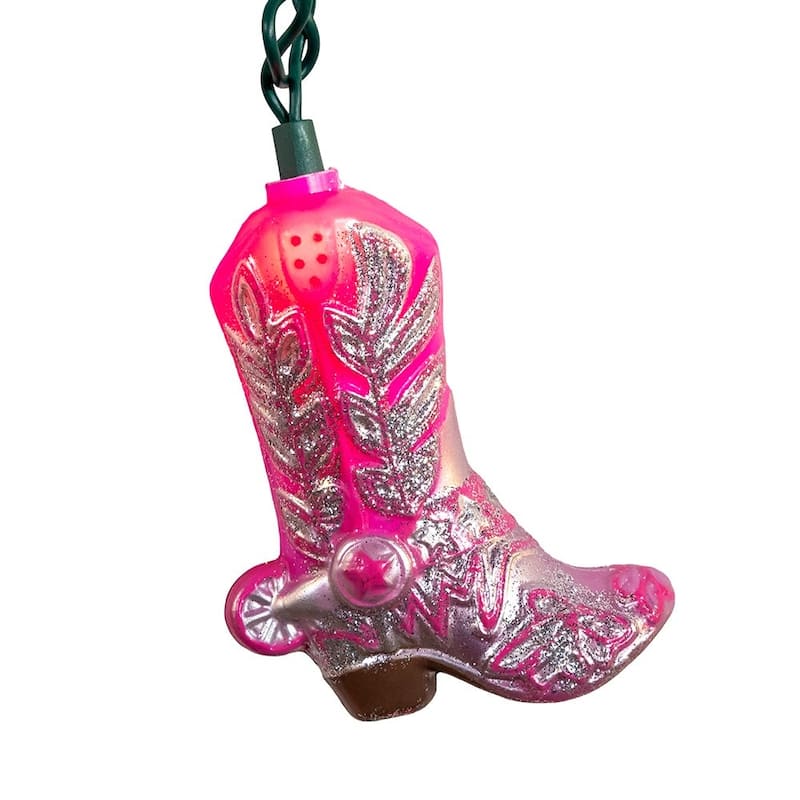 Kurt Adler UL 10-Light Glittered Pink Boots Light Set