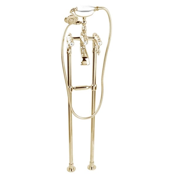 Freestanding Tub Faucet Teardrop Telephone Shower Gold PVD | Renovator's Supply
