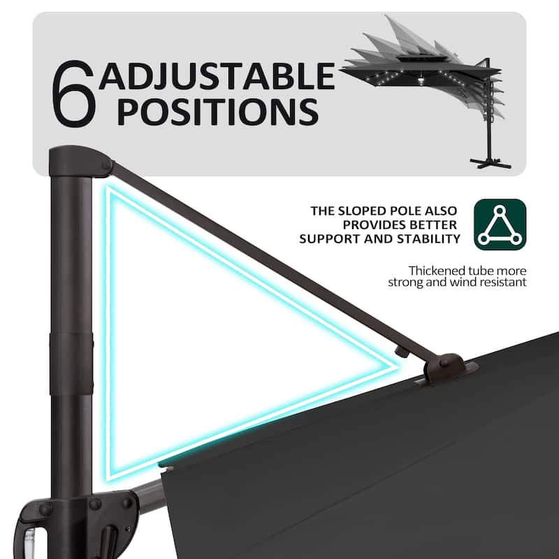 Pellebant 9x11 FT Outdoor Patio Double Top Cantilever Umbrella Solar LED Lighted with Rod Base