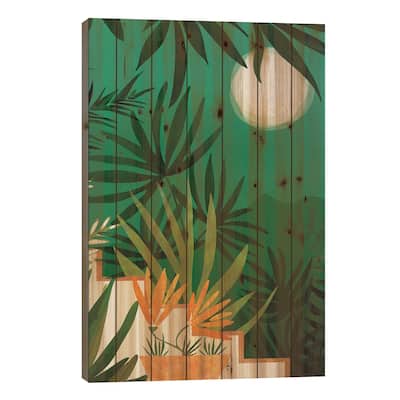 Exotic Garden Nightscape Print On Wood by Modern Tropical - Multi-Color