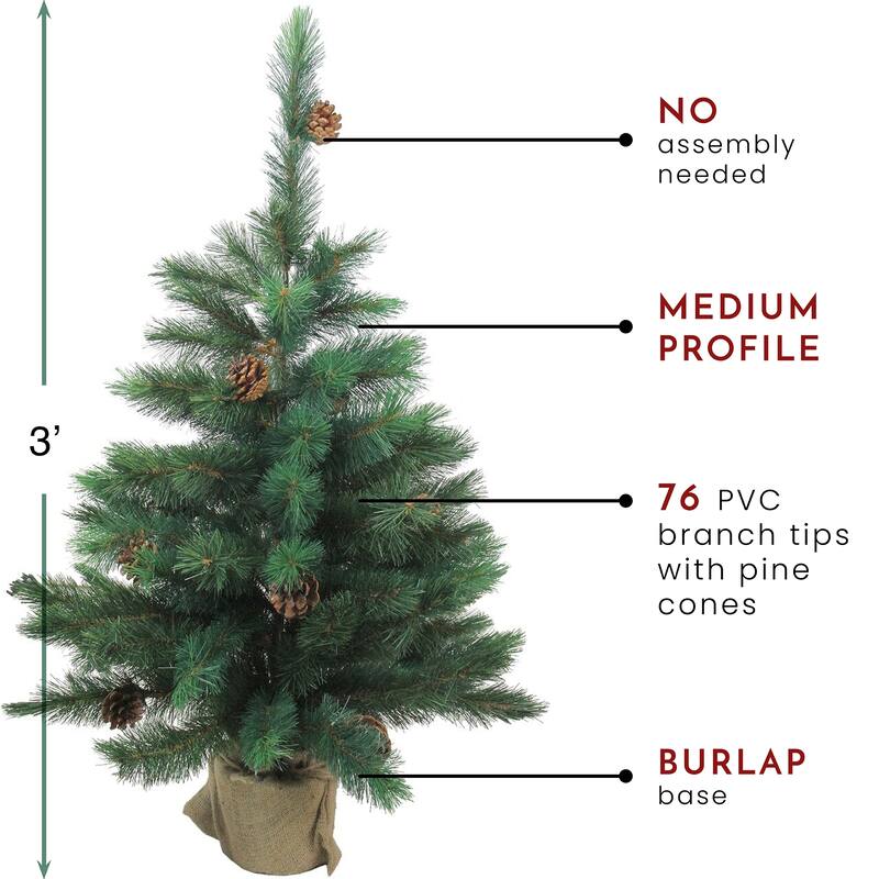 3' Potted Royal Oregon Pine Burlap Base Full Artificial Christmas Tree - 3 Foot