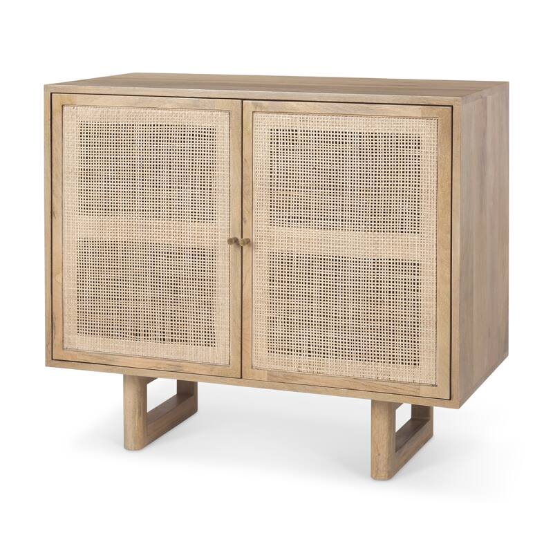 Grier Light Brown Solid Wood w/ Cane Doors Accent Cabinet - Light Brown