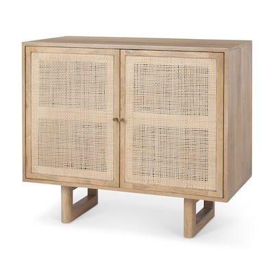 Grier Light Brown Solid Wood w/ Cane Doors Accent Cabinet