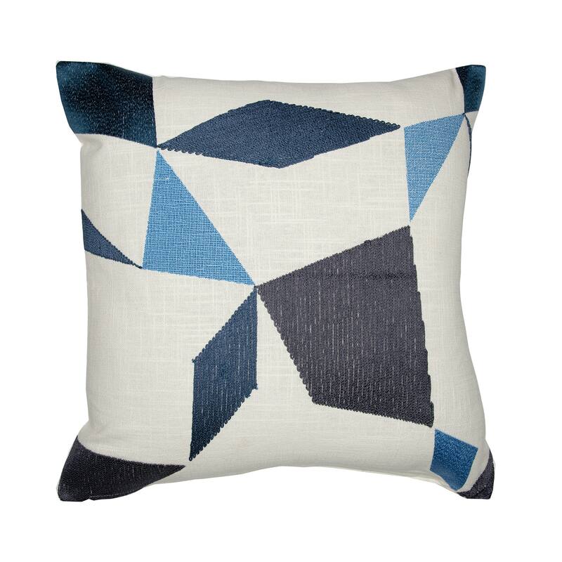 Handwoven Geometric Square Throw Pillow Cover - 24" - Cream and Blue