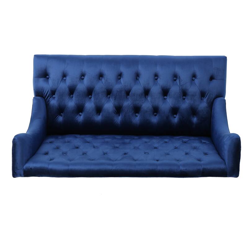 Luxury Velvet Loveseat with Button Tufted, Navy Blue Upholstered Sofa Couch 2-Seater Settee with Wingback