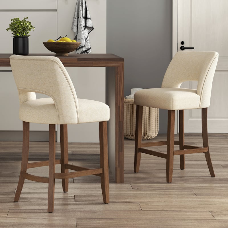Set of 2/4/6,Upholstered Counter Height Bar Stools,Modern Counter Stools with Wood Legs for Kitchen Island Dining Room Bar - Beige - Set of 2