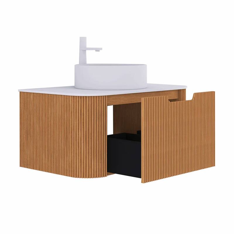 Wall-Mounted Bathroom Vanity with White Round Ceramic Sink