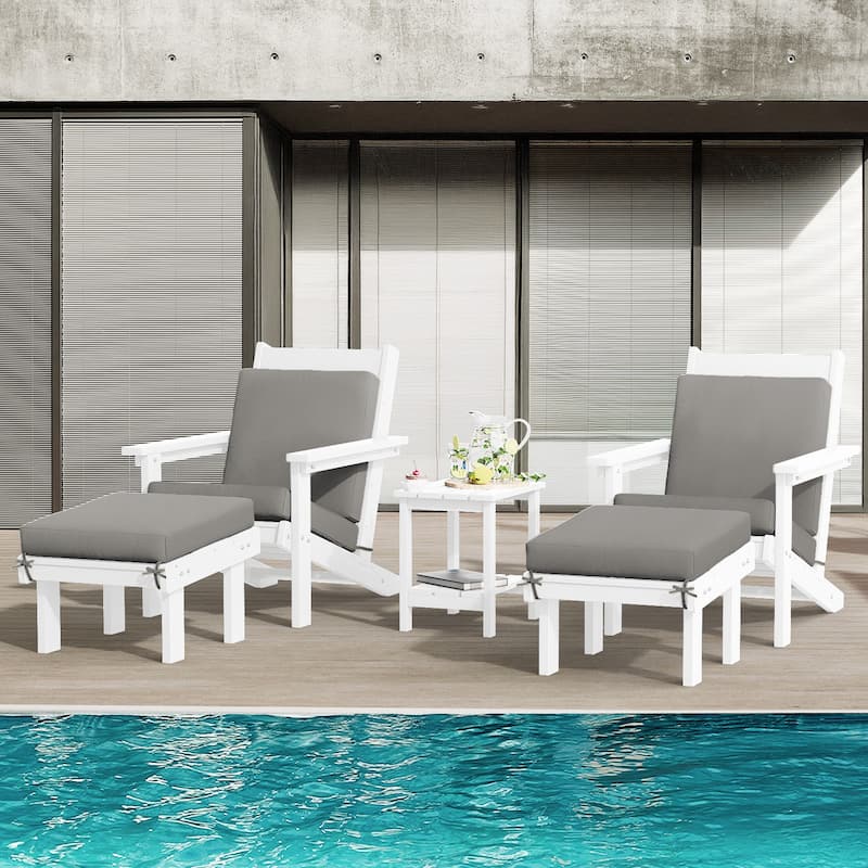 Outdoor Patio HDPE Chair Set with a Movable Ottoman & Removable Cushions