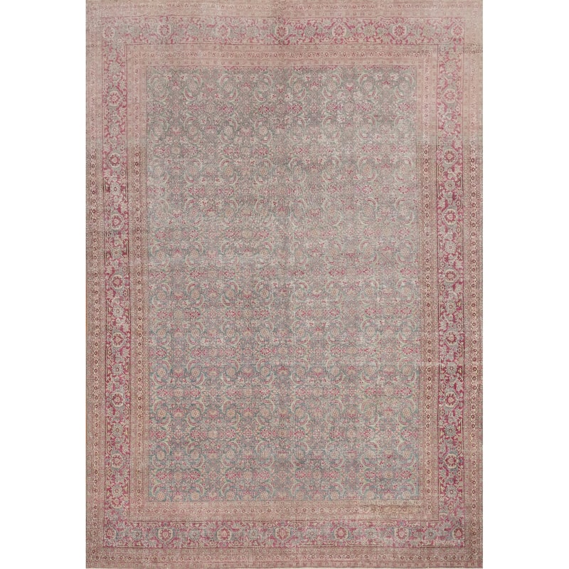 Hand Knotted Oriental 100% Wool Carpet Traditional All-Over Pink Tabriz Area Rug - 11' 11'' X 9' 0''
