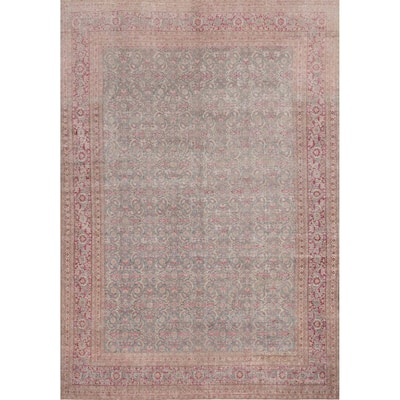 Hand Knotted Oriental 100% Wool Carpet Traditional All-Over Pink Tabriz Area Rug - 11' 11'' X 9' 0''