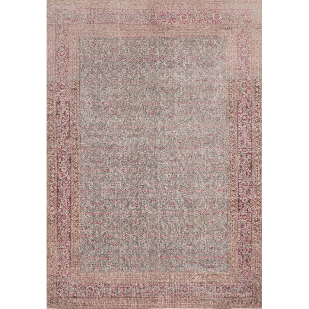 Hand Knotted Oriental 100% Wool Carpet Traditional All-Over Pink Tabriz Area Rug - 11' 11'' X 9' 0''