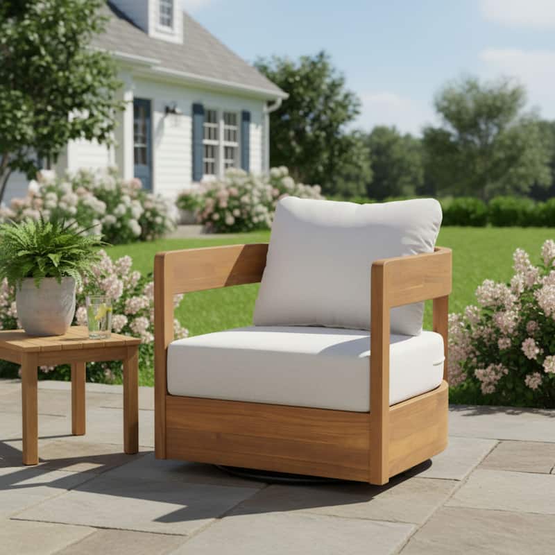 Roomfitters Telluride Outdoor Acacia Wood Swivel Club Chair with Cushions - Single Unit