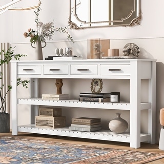 White Sofa Entry Table Console Table with 4 Drawers & Storage Shelf ...
