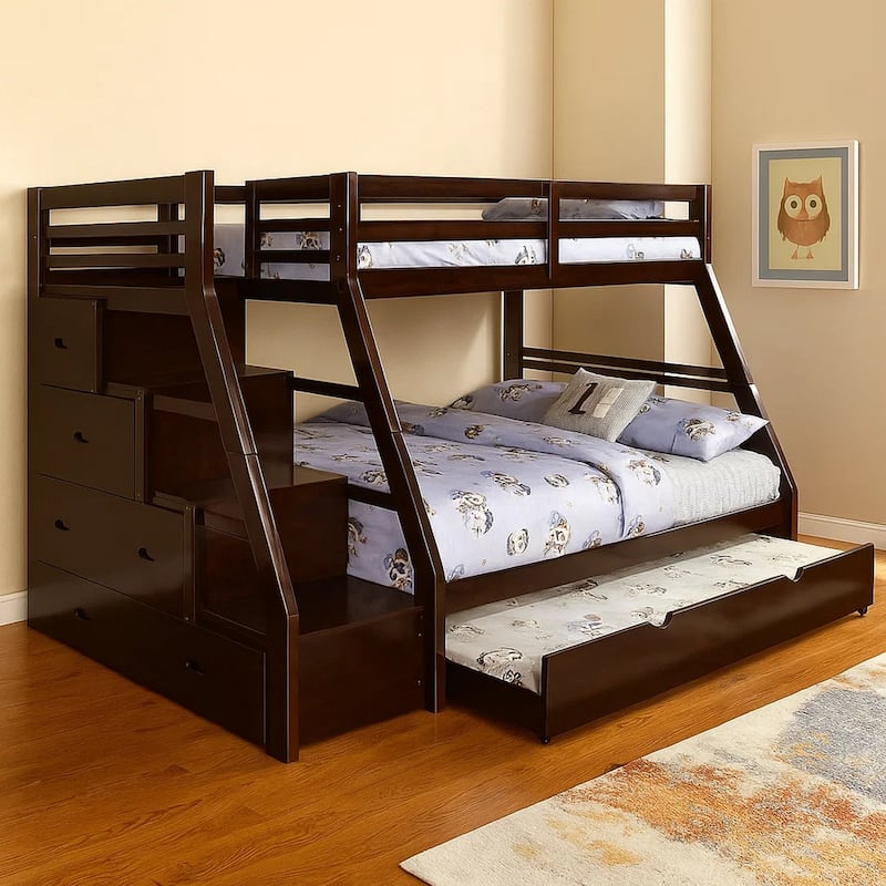 Ellon Twin over Full Bunk Bed, Espresso Brown Solid Wood, Drawers