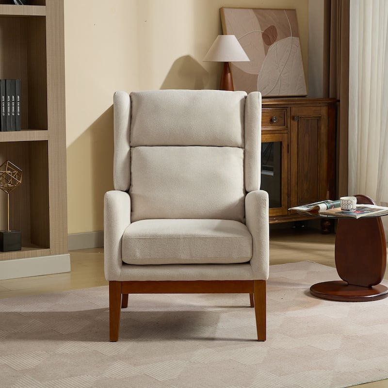 Modern High Back Accent Chair for Living Room, Upholstered Reading Armchair with Wood Legs, Single Club Chair Sofa for Lounge