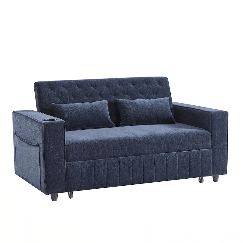 Pull-out Sofa Bed Convertible Couch Loveseat Sofa Modern Sleeper Sofa with Adjustable Backrest for Living Room