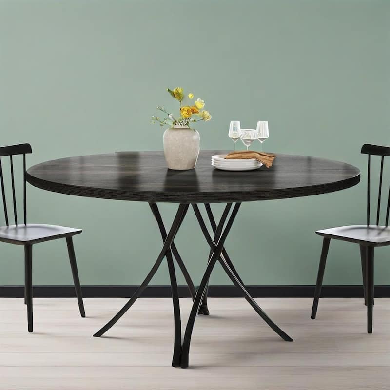 48" Modern Black Round Dining Table with Engineered Wood Top and Metal Cross Legs - 47.24”Dia x 29.13”H