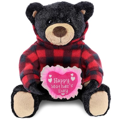 DolliBu Happy Mother’s Day Soft Plush Black Bear With Red Plaid Hoodie ...