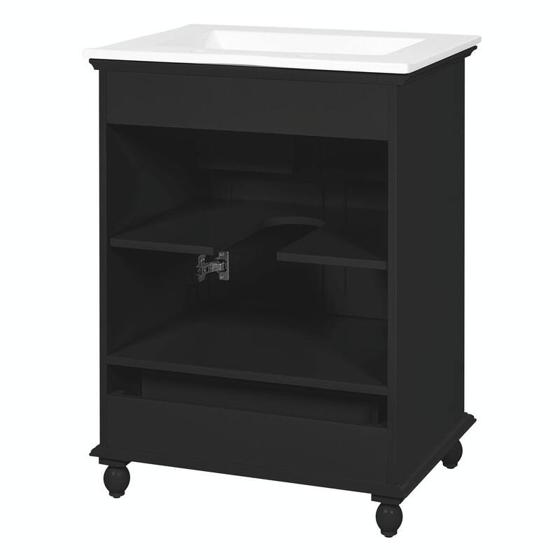 24" Bathroom Vanity with Ceramic Sink, Storage Cabinet with Soft-Close Doors and Drawer with Dividers