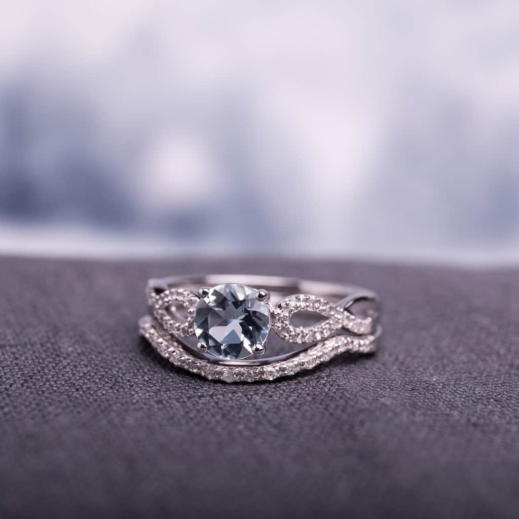 Miadora 10k White Gold Aquamarine and 1/6ct TDW Diamond Bridal Ring Set (G-H, I1-I2) - Blue