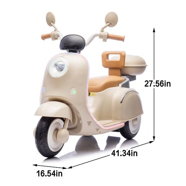 dimension image slide 1 of 3, 12V Kids Ride On Three-Wheel Electric Motorcycle,2WD,Cool Waterfall Light,Large Storage Space