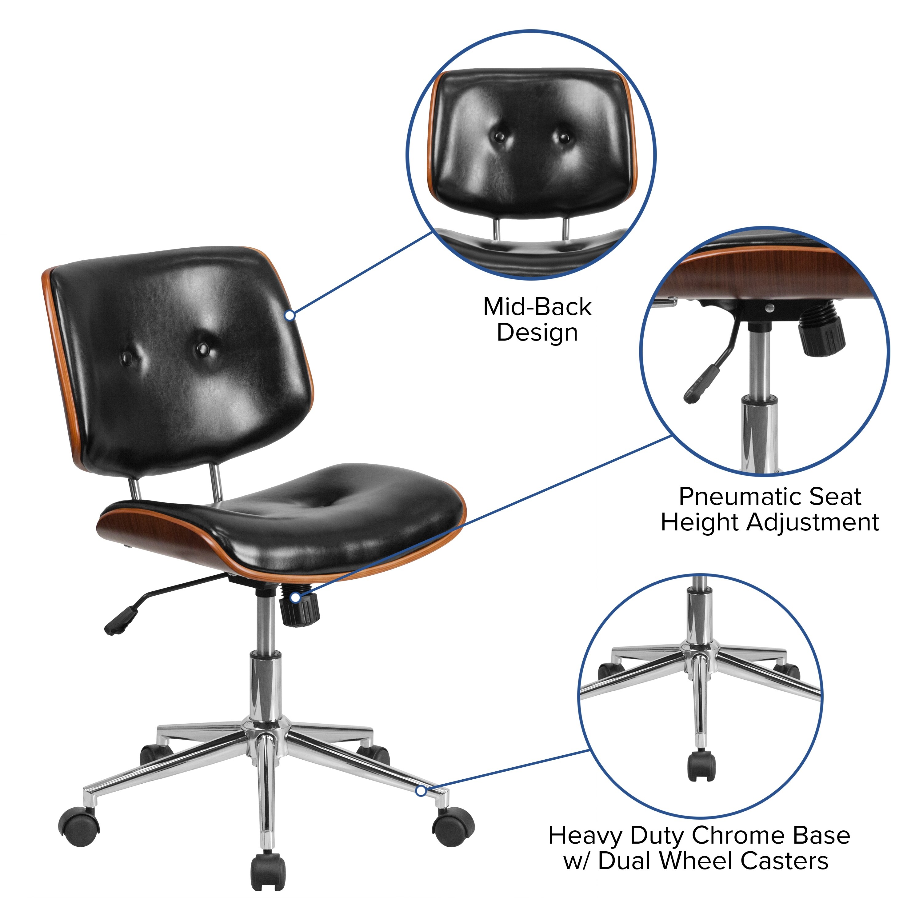 Shop Low Back Leathersoft Ergonomic Wood Swivel Task Office Chair Overstock 12356479