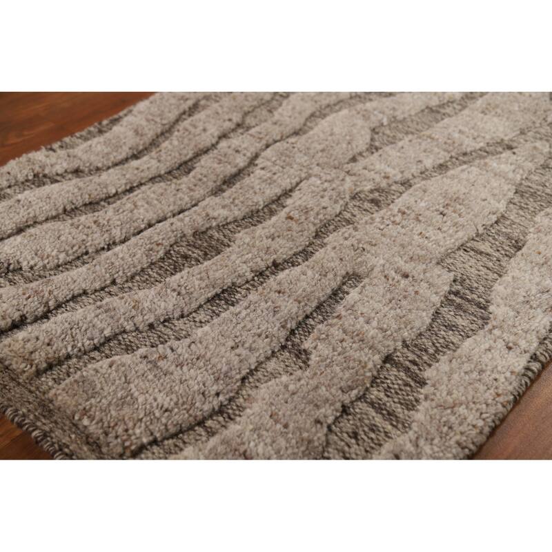 Moroccan Oriental Rug Hand-Knotted Beige Wool Carpet - 2'0"x 3'0"