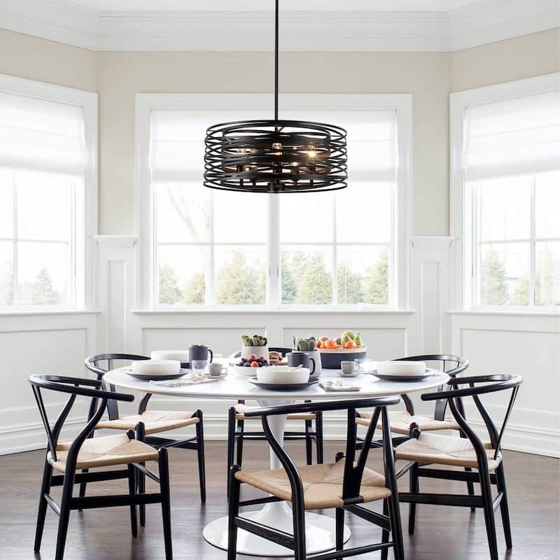 Farmhouse 5-Light Metal Drum Shape Pendant Light for Kitchen Island Entryway