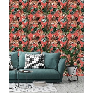 Tiger in the Tropical Jungle Peel and Stick Wallpaper - On Sale - Bed ...