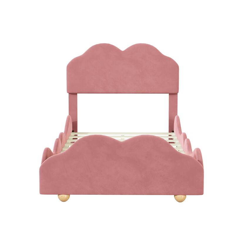 Charming Twin Size Velvet Upholstered Platform Bed Frame with Cloud Shaped Headboard and Sturdy Wooden Frame for Bedroom