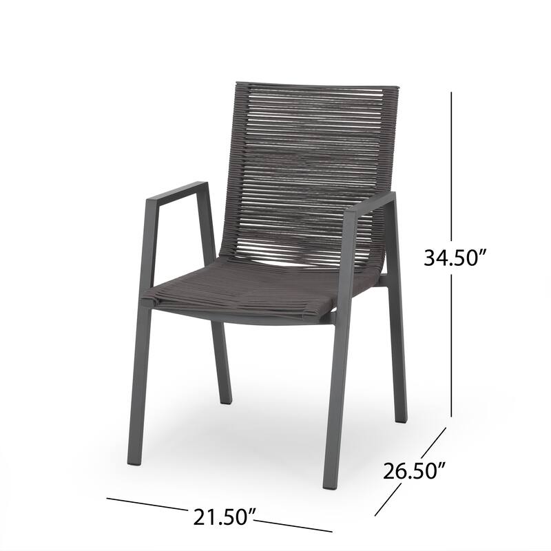Outdoor Modern Aluminum Dining Chair with Rope Seat (Set of 2),Gray and Dark Gray
