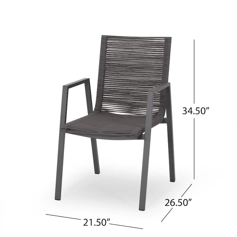 Outdoor Modern Aluminum Dining Chair with Rope Seat (Set of 2) - DARK GREY